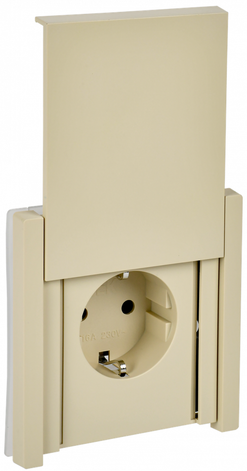 FORTE&PIANO Розетка 1-местная с заземлением с защитными шторками и крышкой безвинтовое крепление 16А IP44 FP419 ваниль IEK