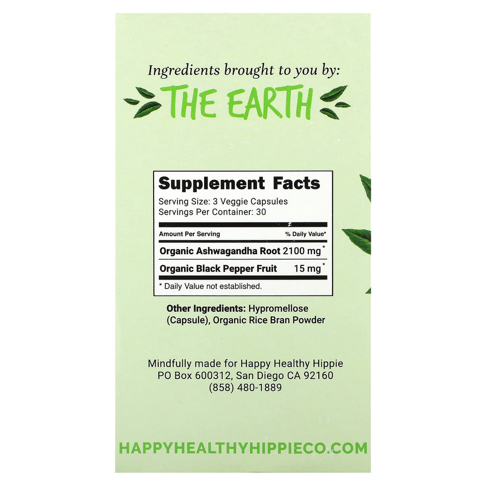 Happy Healthy Hippie, ашваганда, 2100 мг, 90 вегетарианских капсул
