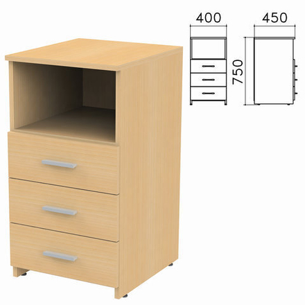 Тумба приставная "Канц", 400х450х750 мм, 3 ящика, полка, ТК31.10