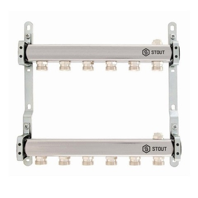 Коллекторная группа STOUT - 1" на 10 контуров 3/4" (нерж.сталь, для радиаторной разводки)