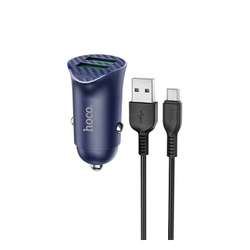 Разделитель автомобильный Hoco Z39 Farsighted dual port QC3.0 Car charger с кабелем MicroUSB (2USB: 3.6V-6.5V &amp; 3A 18W) Синий