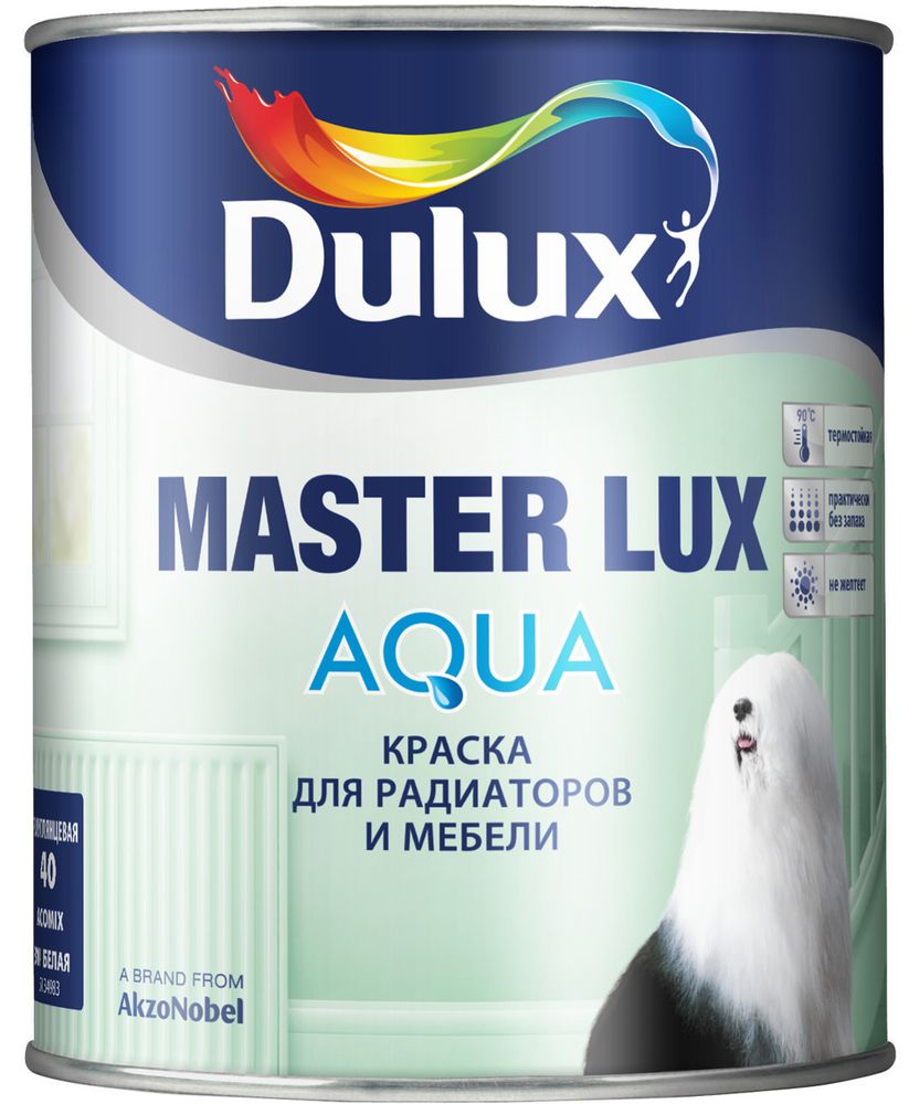 Краска для радиаторов и мебели водно-дисперсионная Dulux Master Lux Aqua 40 полуглянцевая база BW 1 л.