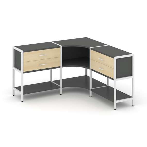 Shelf System Трехсекционный угловой стеллаж двухярусный с ящиками SN.STMU-231 Антрацит/Акация Лорка/