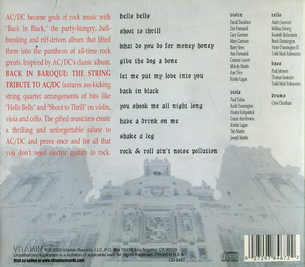 The Vitamin String Quartet / Back In Baroque - The String Tribute To AC/DC (CD)