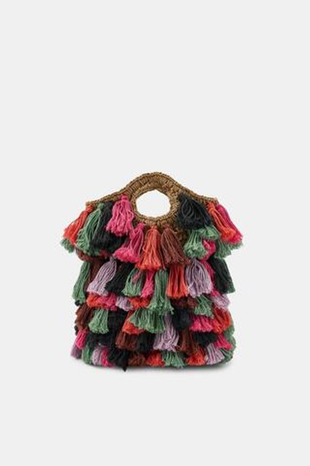 ZARA КОМБИНИРОВАННАЯ СУМКА С ПОМПОНАМИ, РАЗНОЦВЕТНЫЙ