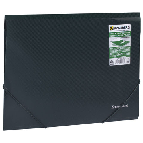 Папка на резинках BRAUBERG,  диагональ,  темно-зеленая,  до 300 листов,  0, 5 мм,  221337 И