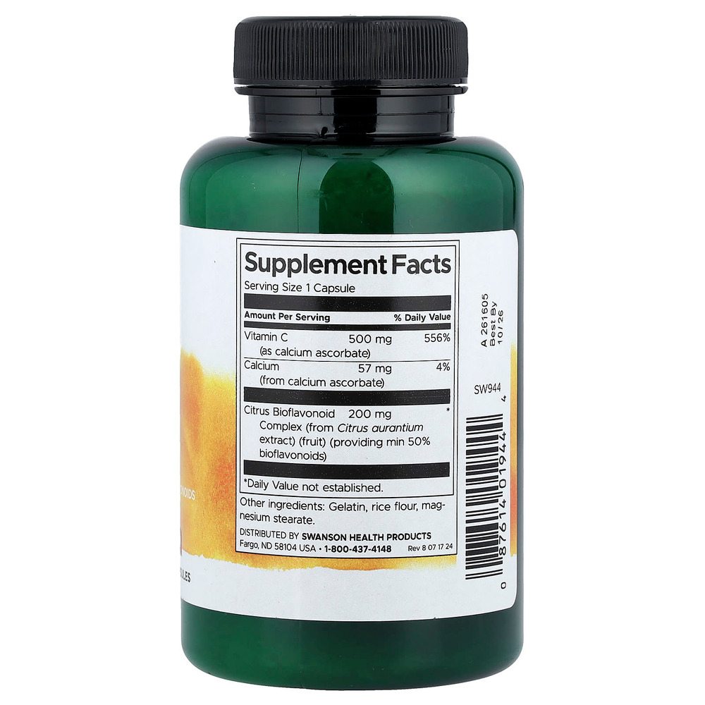 Swanson, Буферизованный витамин C с биофлавоноидами, 100 капсул