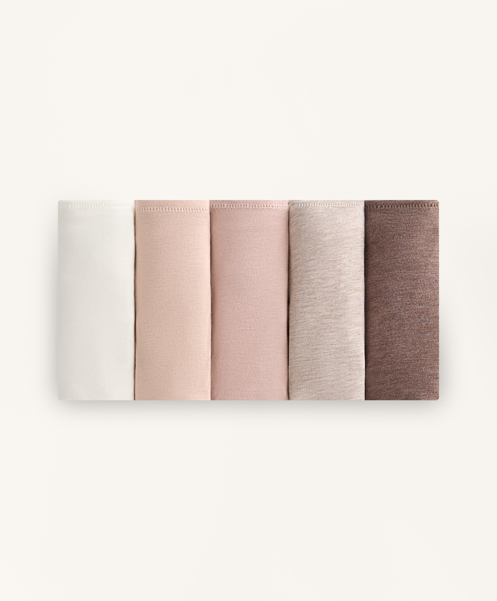 OYSHO Набор из пяти классических трусиков из смесовой хлопковой ткани, бежево-розовый