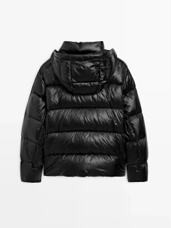 Massimo Dutti Стеганая куртка из сатина с водоотталкивающей пропиткой, черный