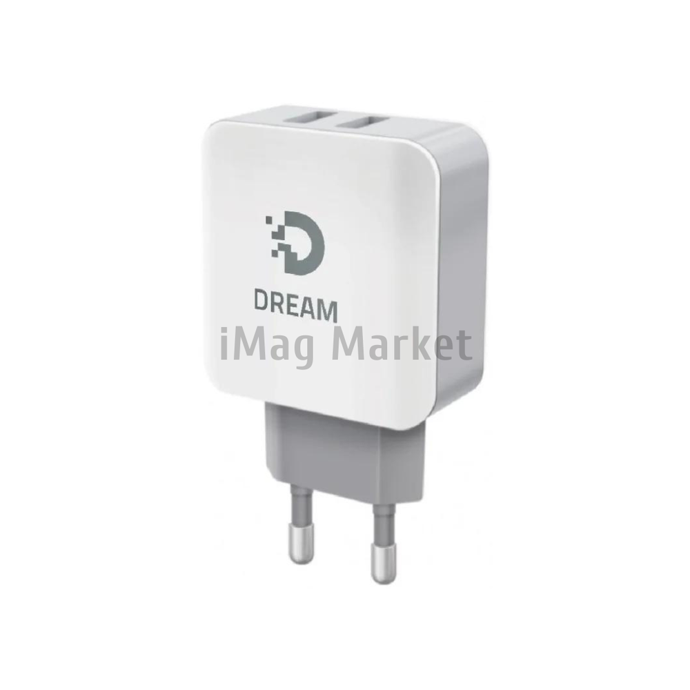 Сетевое зарядное устройство Dream PA7, 2 USB-A, 10W, 2A, бело-серый + кабель Type-C, 1 м, черный