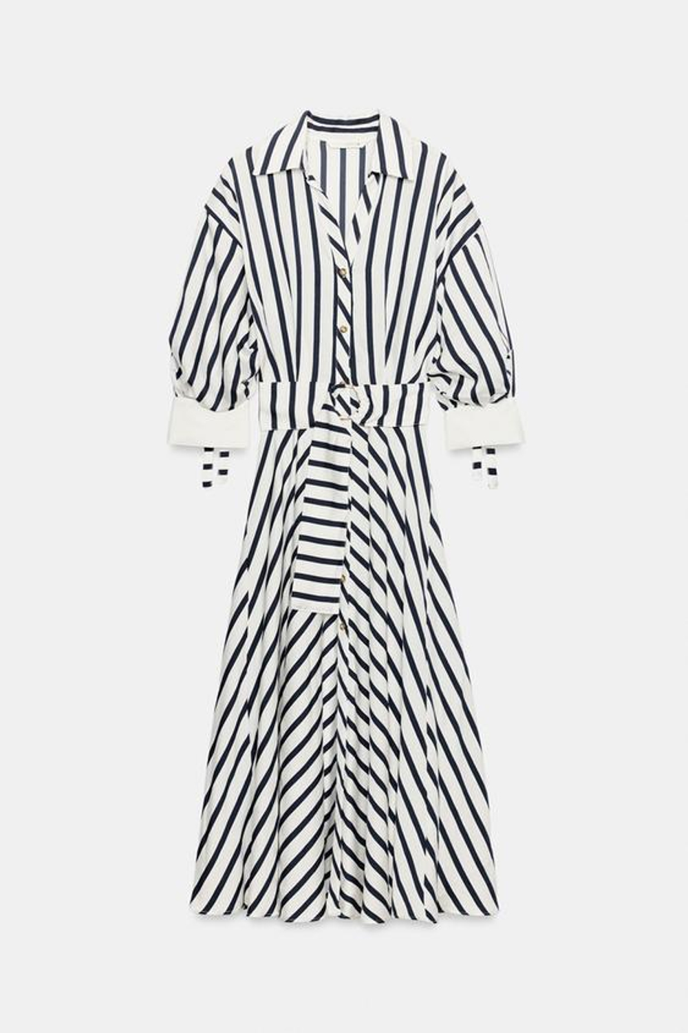 ZARA ПЛАТЬЕ МИДИ В ПОЛОСКУ С РЕМНЕМ, ТЕМНО-СИНИЙ/БЕЛЫЙ