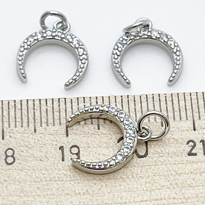 Подвеска Лунница, родиевое покрытие, фианиты, размер 11*13 мм, цена за 1 шт