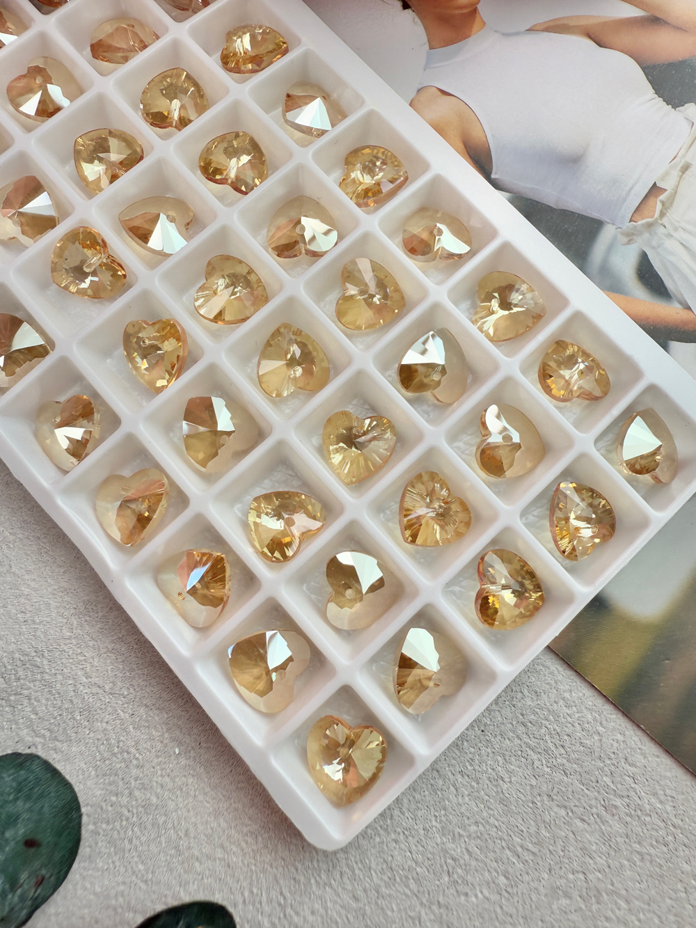 Подвеска сердце из хрустального стекла, heart 10 мм, 2 штуки, Золотистый