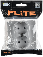 FLITE Розетка 2-местная с заземлением с защитными шторками безвинтовое крепление 16А РСш12-1-К-ФлА алюминий IEK