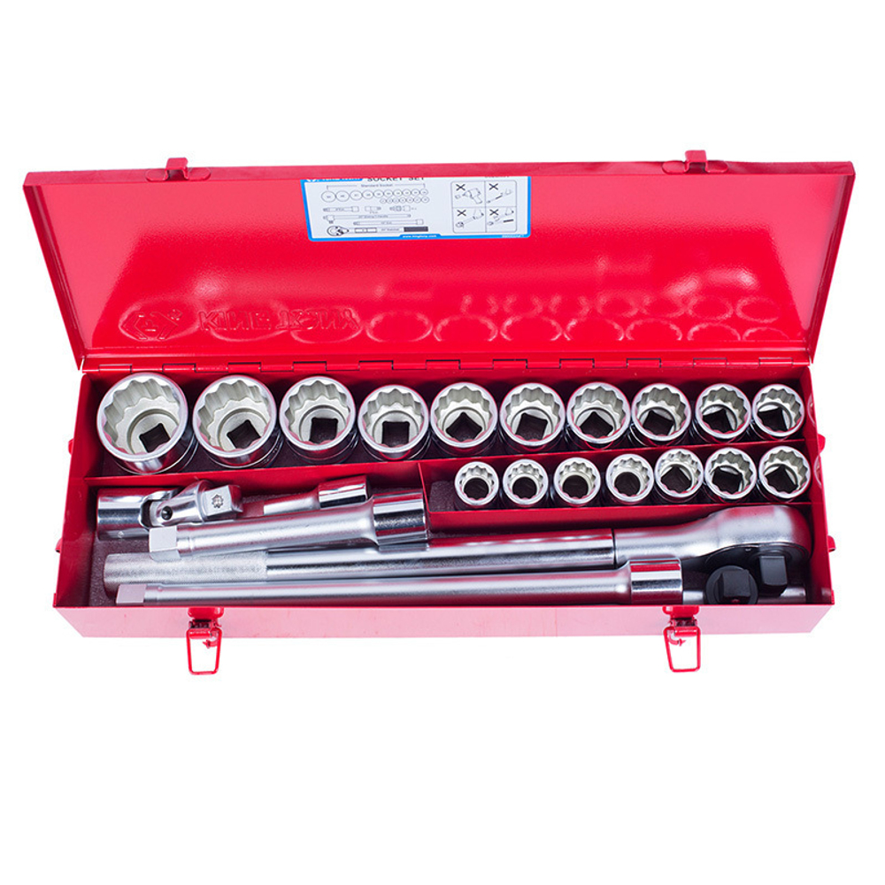 KING TONY (6023MR) Набор торцевых головок с принадлежностями 3/4", 12-гранные, 21-50 мм, 23 предмета