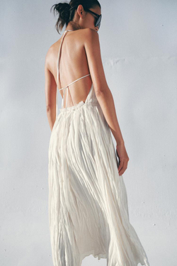 ZARA ПЛАТЬЕ ПЛИССЕ С ГОРЛОВИНОЙ ХАЛТЕР — ZW COLLECTION, ВАНИЛЬНЫЙ