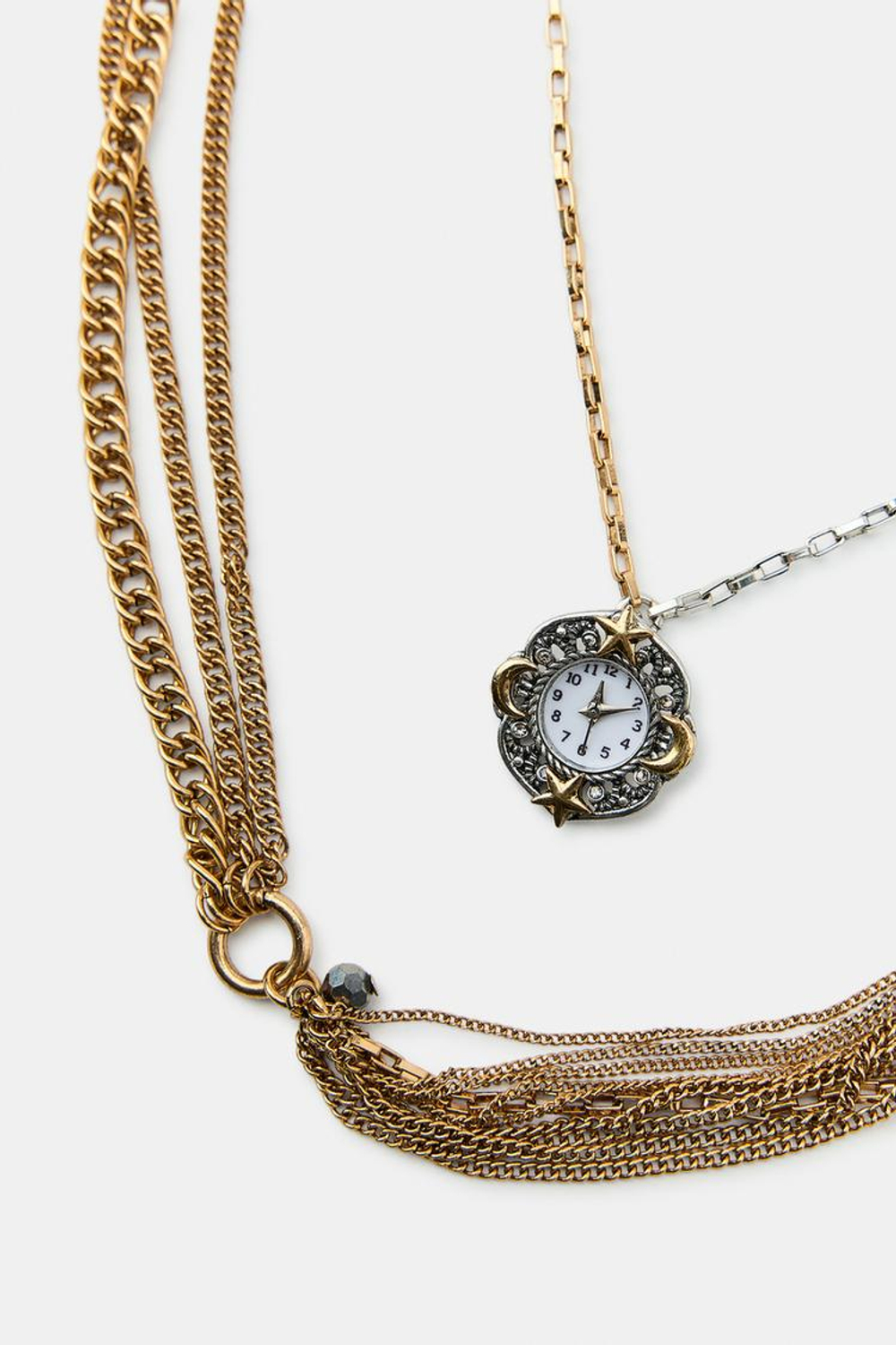 ZARA НАБОР ИЗ 3 ОЖЕРЕЛИЙ С ПОДВЕСКАМИ-ЧАСАМИ, ЗОЛОТОЙ/СЕРЕБРЯНЫЙ