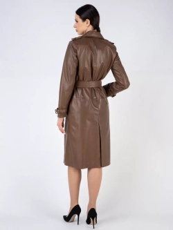 Тренч длинный кожаный с поясом плащ на осень
