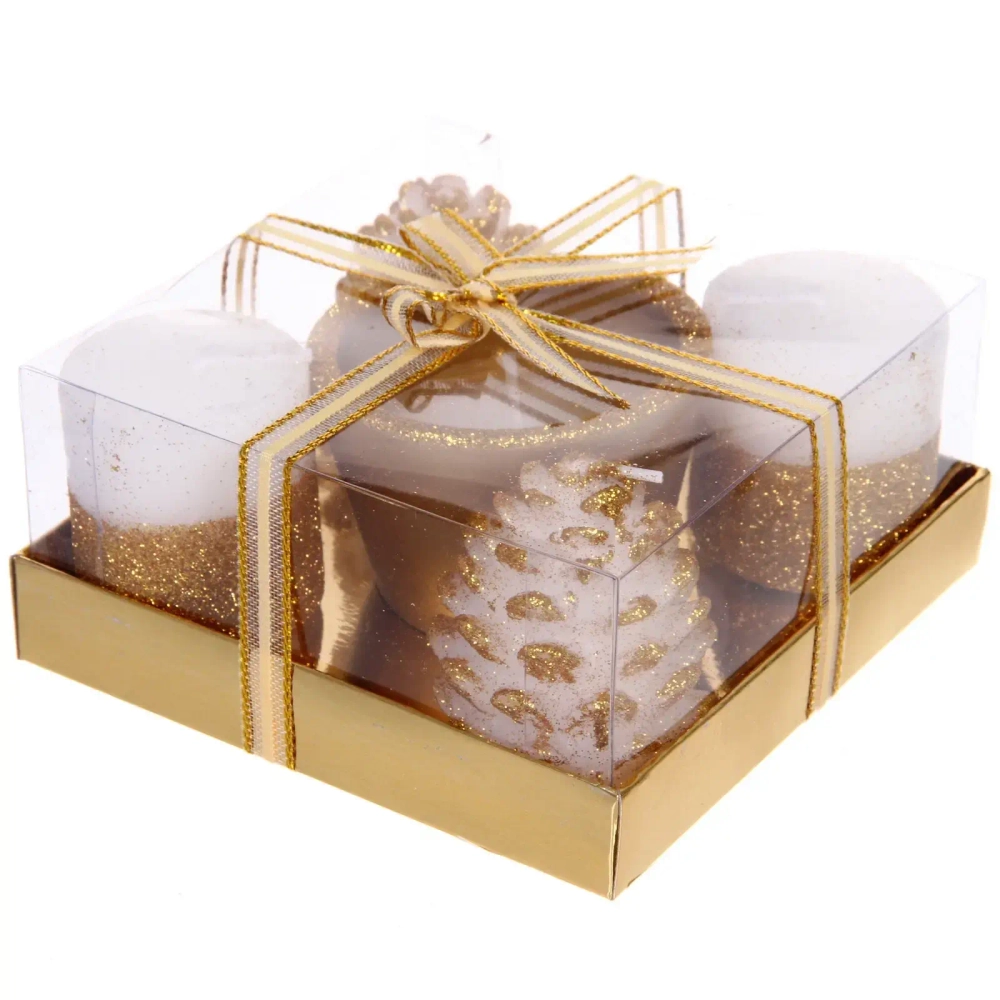 Свечи новогодние «Зимняя сказка» 11.5*11.5*5см (набор 5шт), Золото