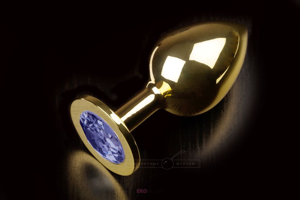 Анальная страза Round 252 золотистая большая с синим кристалом