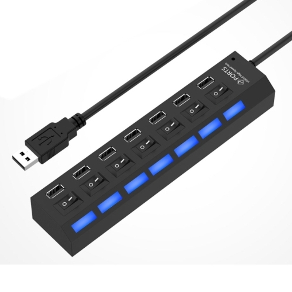 Картридер USB - Xaб Smartbuy SBHA-7207-В 7 портов с выкл.