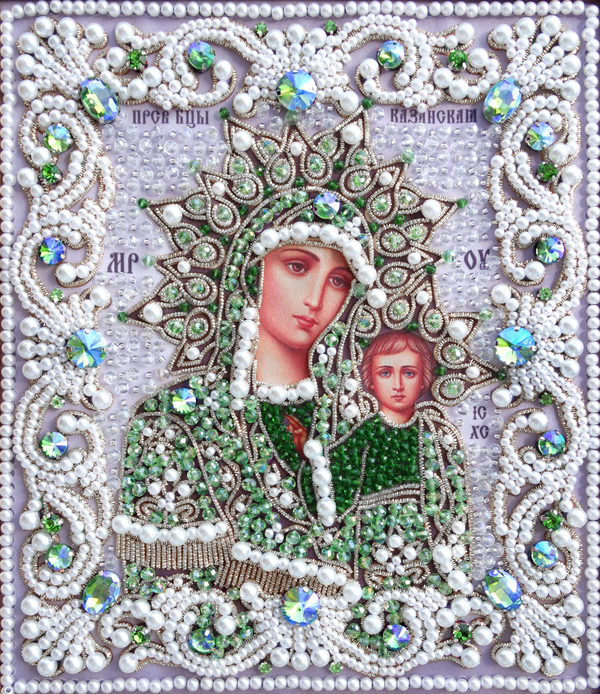 ЖС-5-СЗ Набор для вышивания хрустальными камнями Богородица Казанская (зеленый)