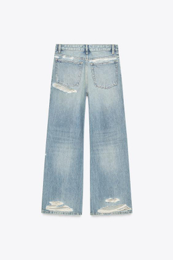 ZARA ДЖИНСЫ TRF BOYFRIEND С ДЫРАМИ И СРЕДНЕЙ ПОСАДКОЙ, СИНИЙ