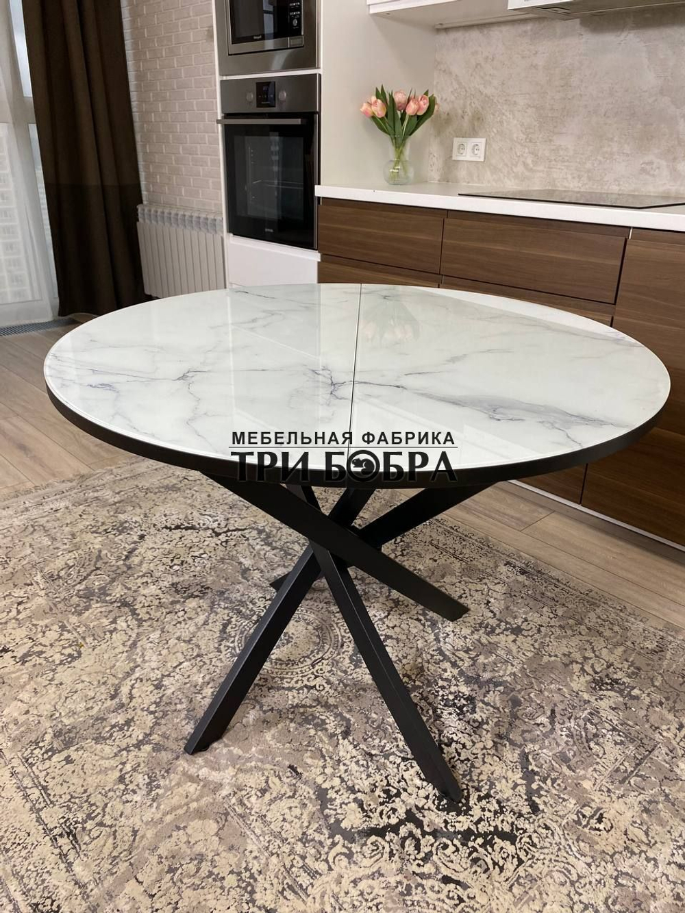 Стол круглый стеклянный "Карара"