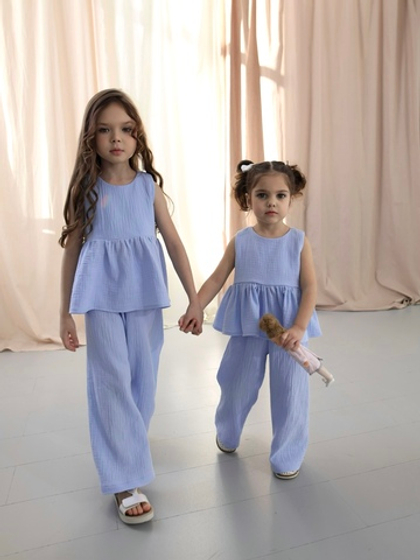 Костюм из муслина топ и брюки «Небо», голубой