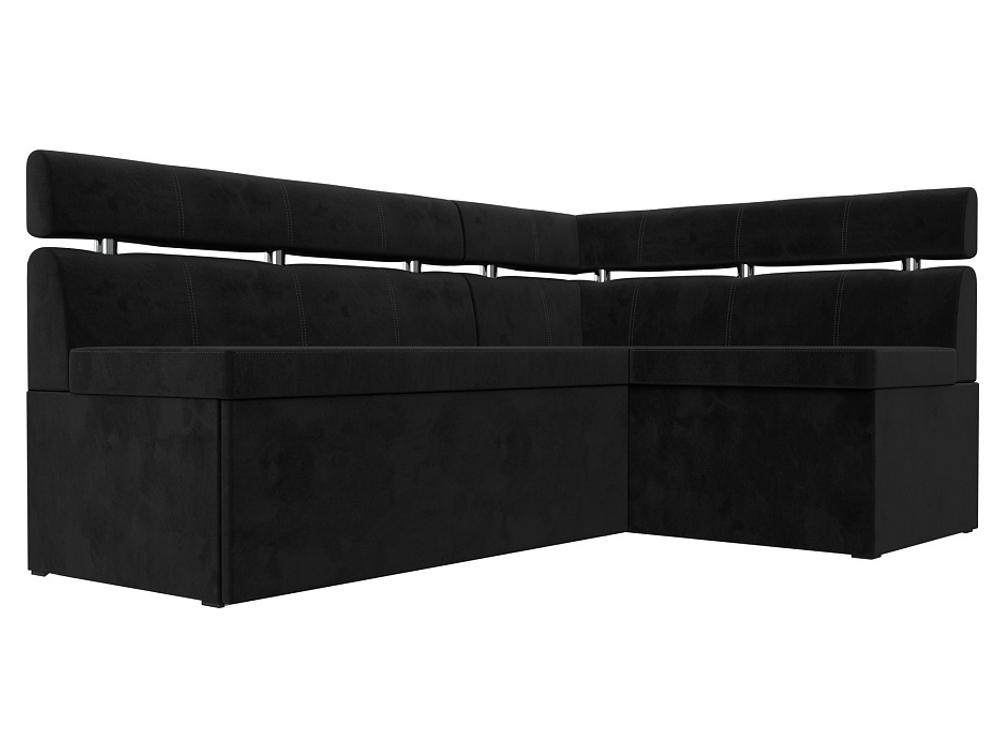 Диван кухонный угловой Классик правый угол, Черный, Велюр, 117982