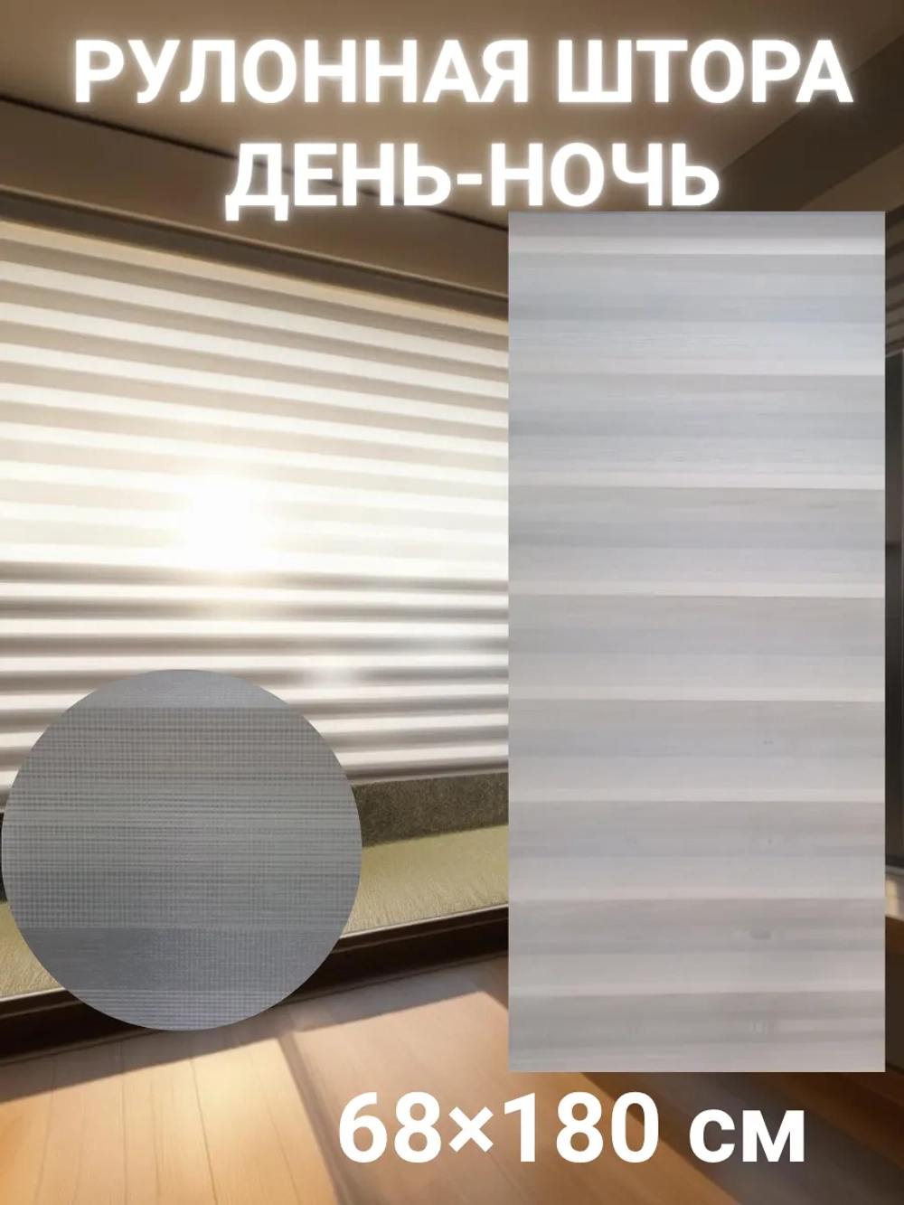 Рулонные шторы День-Ночь 68×180 см