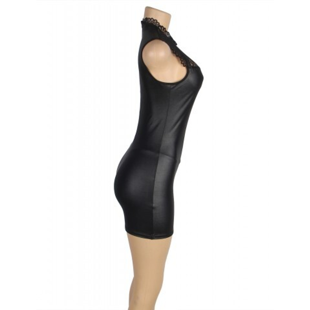 Кожаное платье с кружевом Ohyeah +стринги, XL-2XL