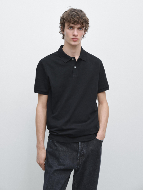 Massimo Dutti Поло из рельефного хлопка, темно-синий