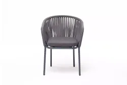 "Бордо" стул плетеный из роупа, каркас алюминий темно-серый (RAL7024) муар, роуп серый 15мм, ткань темно-серая 027