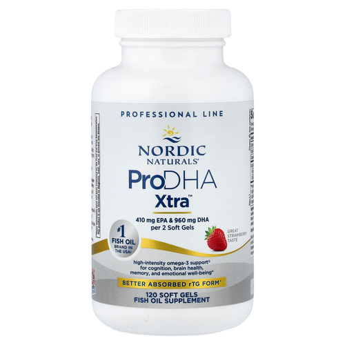 Nordic Naturals, ProDHA Xtra™, омега кислоты, клубника, 120 капсул