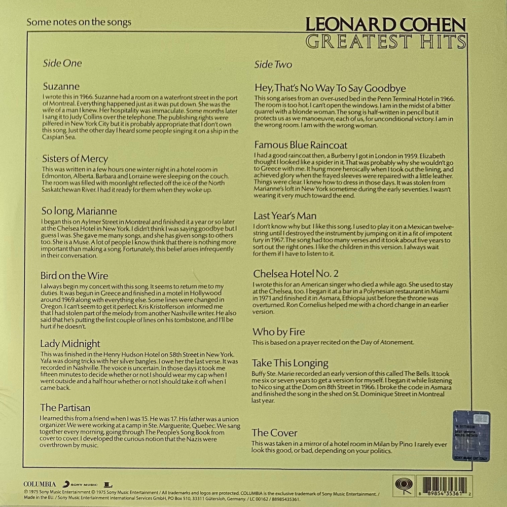 Leonard Cohen - Greatest Hits (Европа 2018г.)