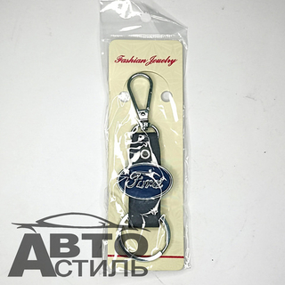 Брелок для ключей Кожа  ФОРД Ford  Хлястик с металл эмблемой с 2ным карабином
