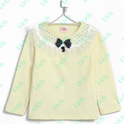 Лонгслив с воротником и бантом в горох с кружевной отделкой