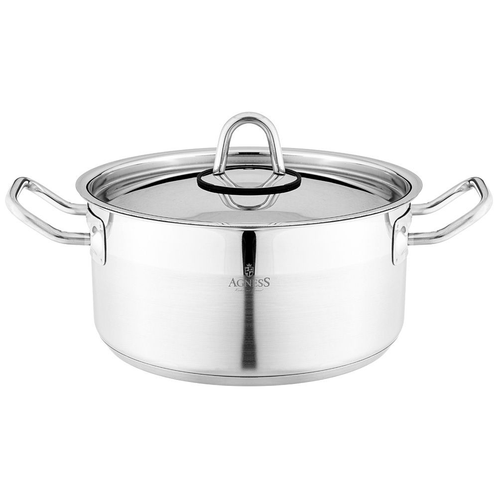 КАСТРЮЛЯ AGNESS 20X10 СМ 2,8 Л ВЫСОКОКАЧЕСТВЕННАЯ НЕРЖ СТАЛЬ 18/10 С КРЫШКОЙ НЖС