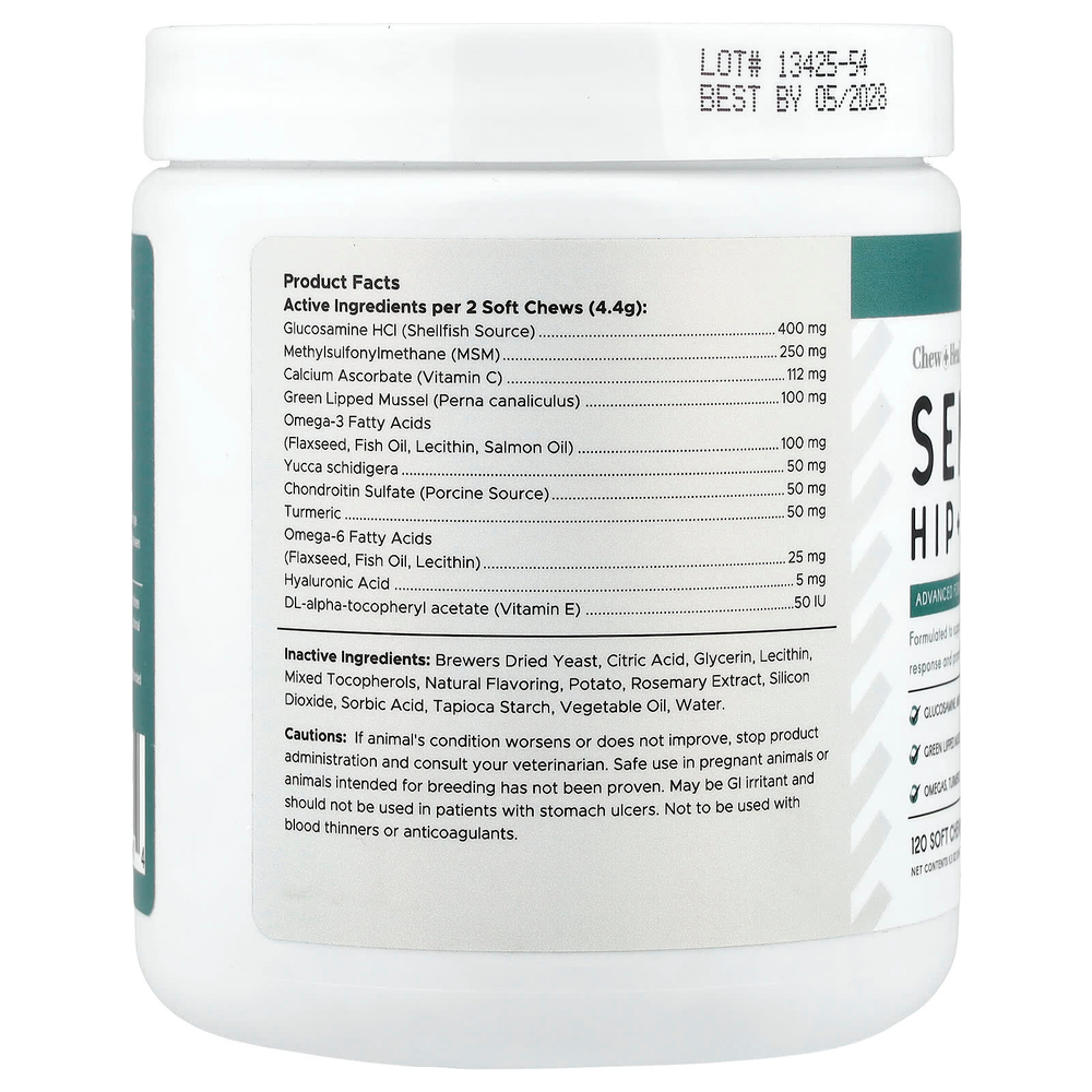 Chew + Heal, Senior, добавка для бедер и суставов, для собак, 120 жевательных таблеток, 264 г (9,3 унции)