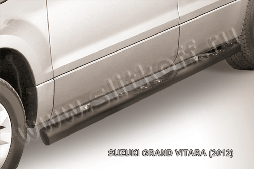 Пороги стальные Suzuki Grand Vitara (2012-2015) d76 с проступями (серебристые)