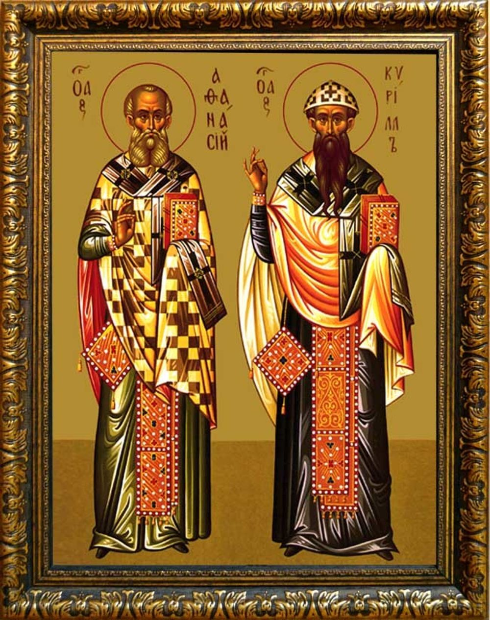Афанасий и Кирилл Александрийские. Икона на холсте.