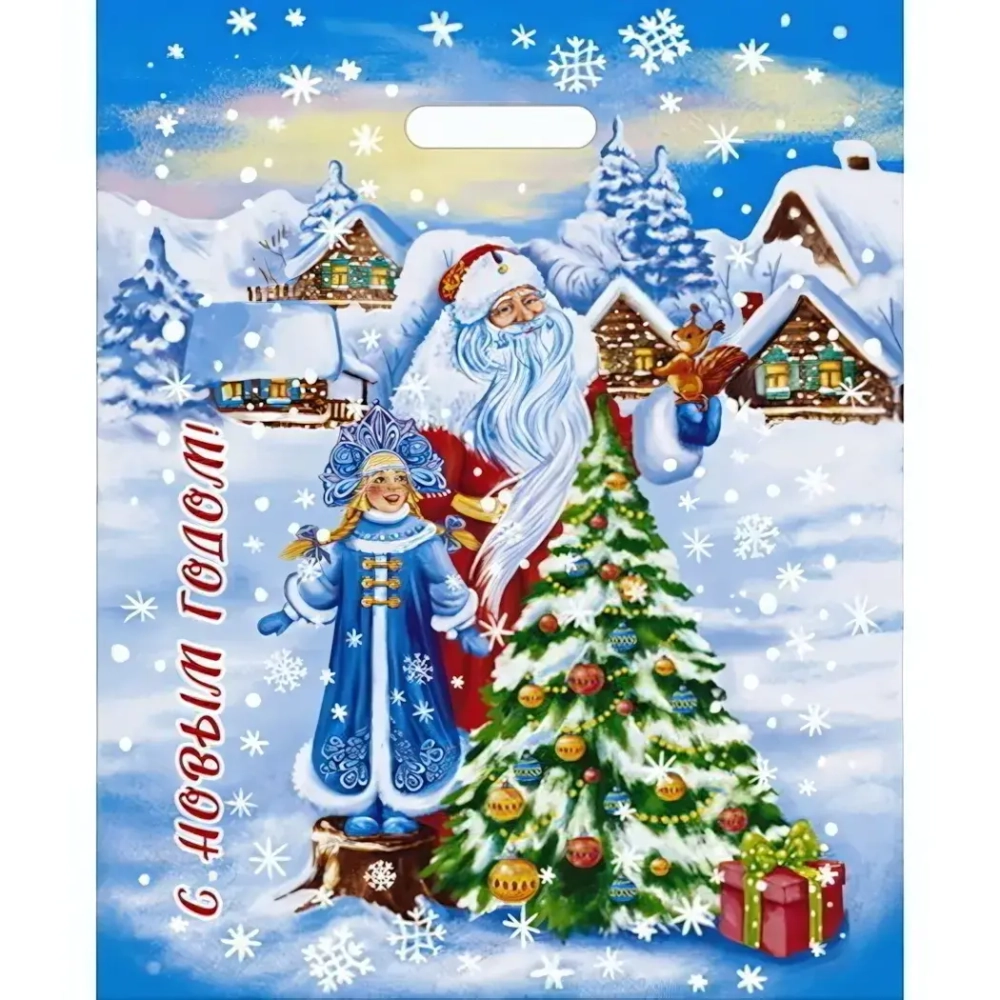 Пакет ПЭ с вырубной ручкой 38х47+6см (60) (Сказочная околица) НГ ламинированный Интерпак (х50/500)