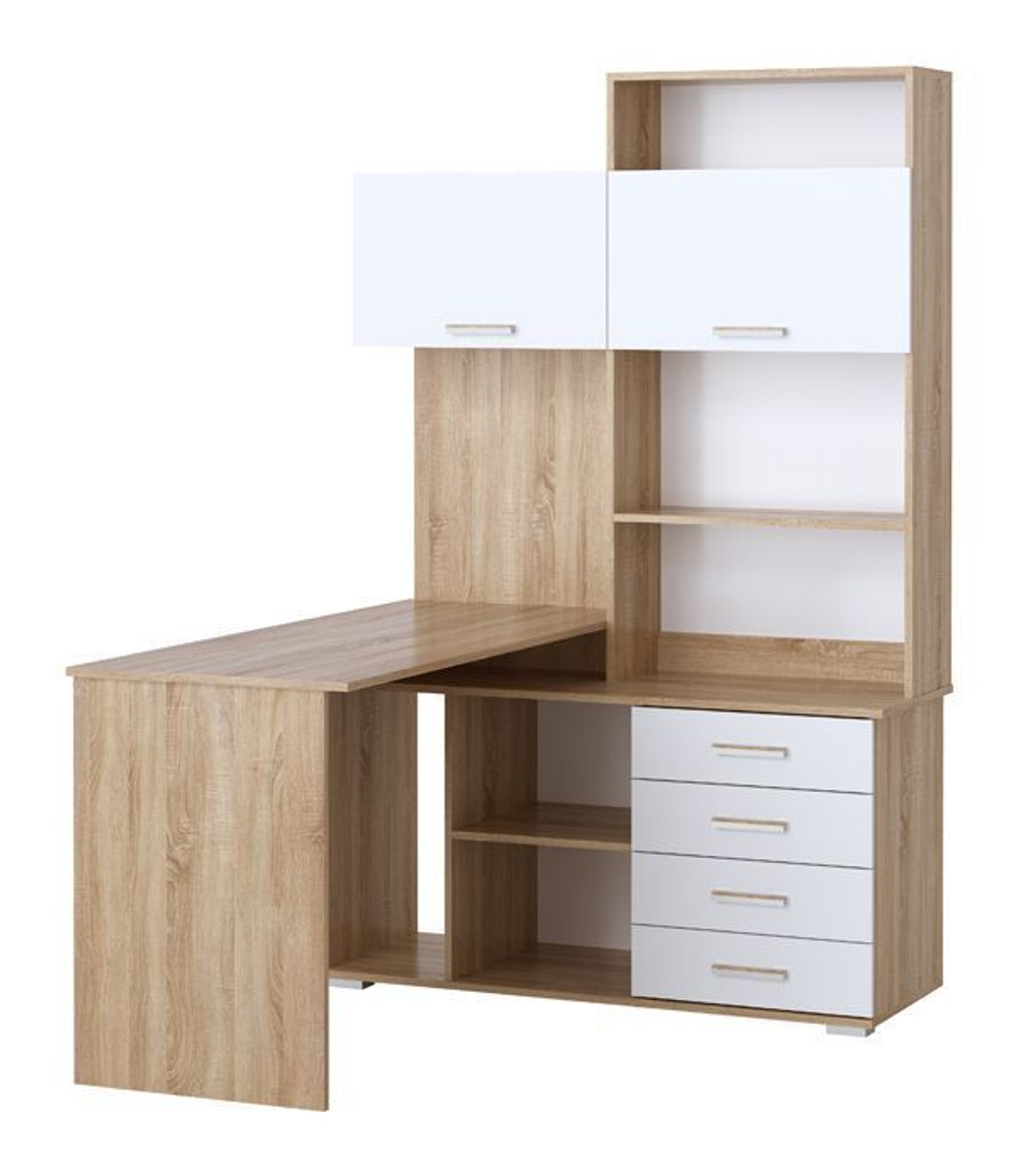 Стол компьютерный угловой с ящиками Крафт Белый, ПКС-11, 138,4х57х187 см Памир