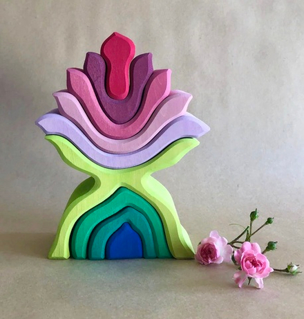 Деревянная пирамидка балансир  "Цветок", 9 деталей