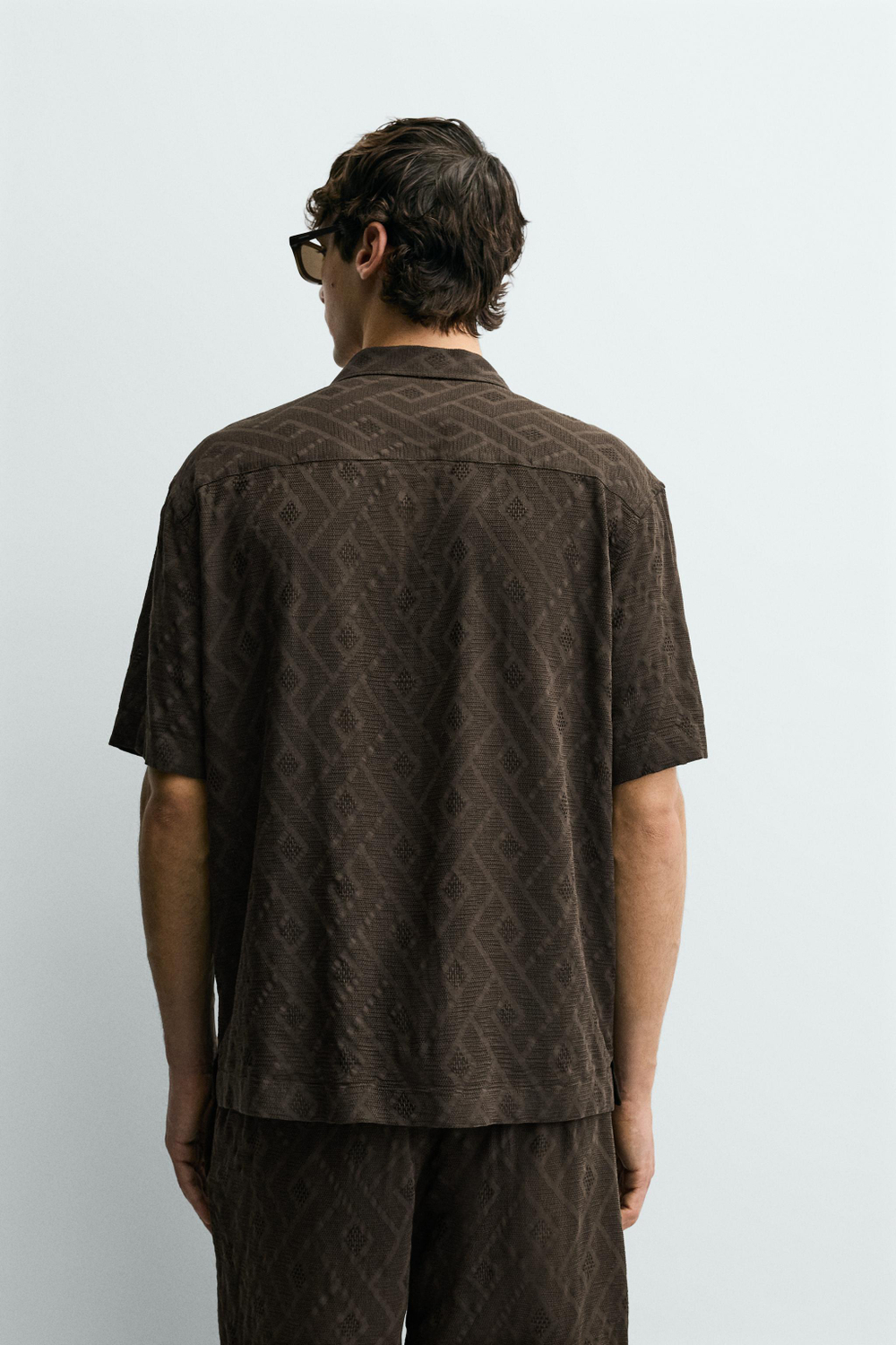 ZARА РУБАШКА JACQUARD С ГЕОМЕТРИЧЕСКИМ УЗОРОМ, КОРИЧНЕВЫЙ