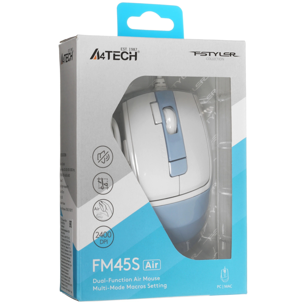 Мышь A4Tech Fstyler FM45S Air голубой/белый