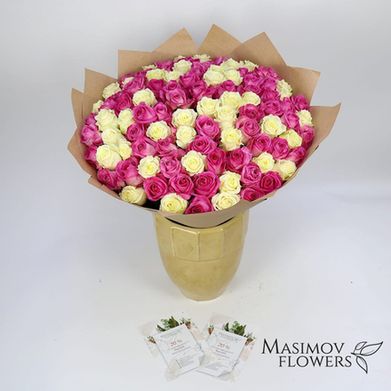 Букет из 101 российской розы 60 см "Бабл гам"