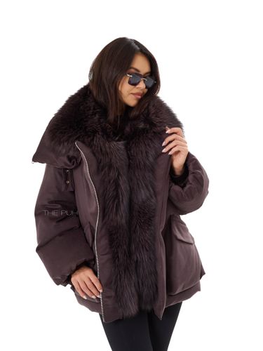 Шоколадная куртка из шерсти с накладными карманами и мехом