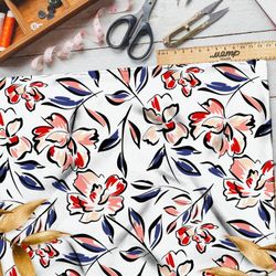 Ткань дюспо рисованные цветы с чёрным контуром